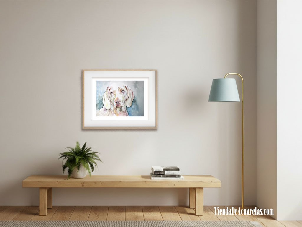 Acuarela Original perro Braco pintada a mano sobre papel