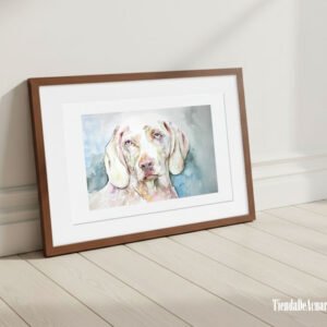 Acuarela Original perro Braco pintada a mano sobre papel