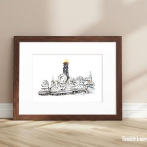 Acuarela Original detalle Banco de España, Madrid. Dibujo de arquitectura en acuarela y tinta sobre papel pintado a mano