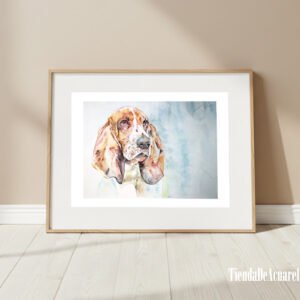 Acuarela Original Perro Basset Hound con acuarelas sobre papel