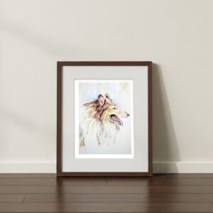 Acuarela Original perro Collie perro pintada a mano con acuarelas sobre papel