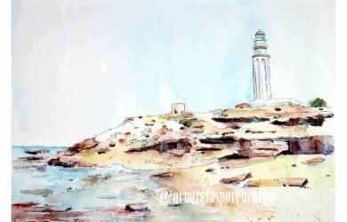 Acuarela Faro de Trafalgar, Cádiz