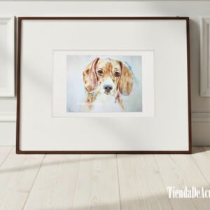 Acuarela perro Beagle pintada a mano con acuarelas sobre papel