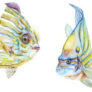 Acuarela original Peces de Coral pintada a mano sobre papel