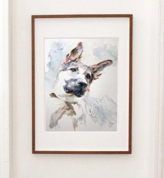 Retrato por encargo de Perros con Acuarelas y enmarcado
