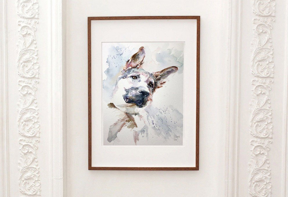 Retrato por encargo de Perros con Acuarelas y enmarcado