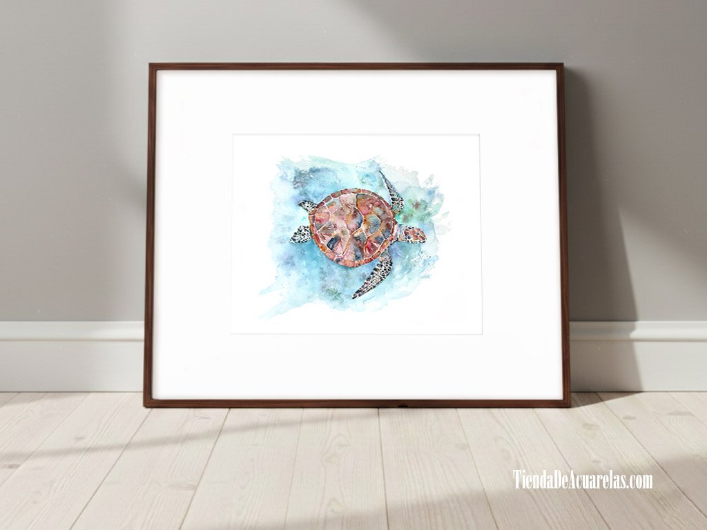 Acuarela Original TORTUGA MARINA pintada a mano con acuarelas sobre papel. Acuarelas para decorar y regalar | @acuarelasporencargo