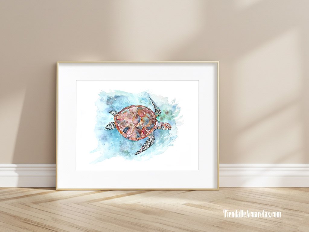 Acuarela Original TORTUGA MARINA pintada a mano con acuarelas sobre papel. Acuarelas para decorar y regalar | @acuarelasporencargo