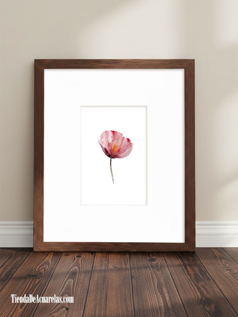 Acuarela Botánica Obra Original AMAPOLA pintada a mano con acuarelas sobre papel