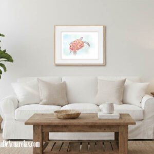 Acuarela original TORTUGA marina bajo el agua, pintada a mano con acuarelas sobre papel