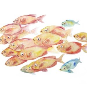 Acuarela Original Banco de peces naranjas pintados a mano con acuarelas sobre papel