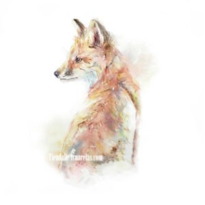 Acuarela original pequeño Zorro pintado a mano para dormitorio infantil